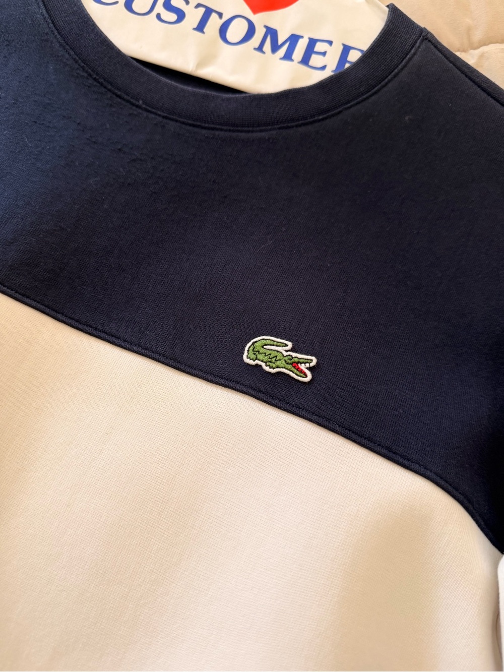 Lacoste Navy, White & Yellow Striped Crewneck Sweater - Picture 2 of 5